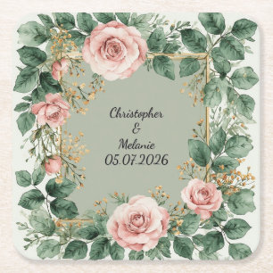 Dessous De Verre Carré Cadre floral à l'aquarelle élégant