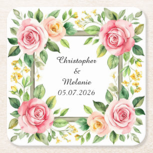 Dessous De Verre Carré Cadre floral à l'aquarelle élégant 