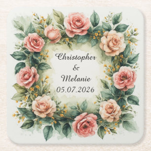 Dessous De Verre Carré Cadre floral à l'aquarelle élégant