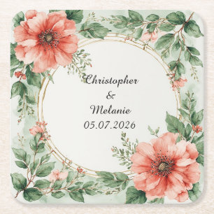Dessous De Verre Carré Cadre floral à l'aquarelle élégant
