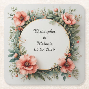 Dessous De Verre Carré Cadre floral à l'aquarelle élégant