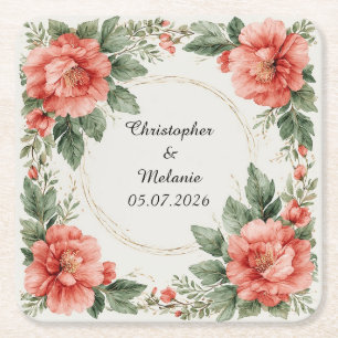 Dessous De Verre Carré Cadre floral à l'aquarelle élégant
