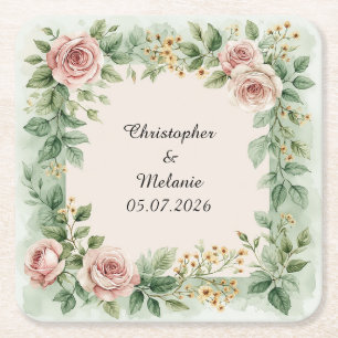 Dessous De Verre Carré Cadre floral à l'aquarelle élégant