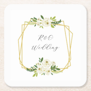 Dessous De Verre Carré Cadre floral Rose Blanche Luxe