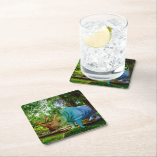 Dessous De Verre Carré Cadre tropical luxuriant de SlipperyJoe's rhinocer