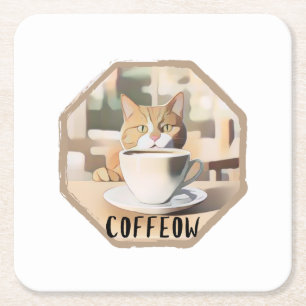 Dessous De Verre Carré Café Occupé Cute Chat