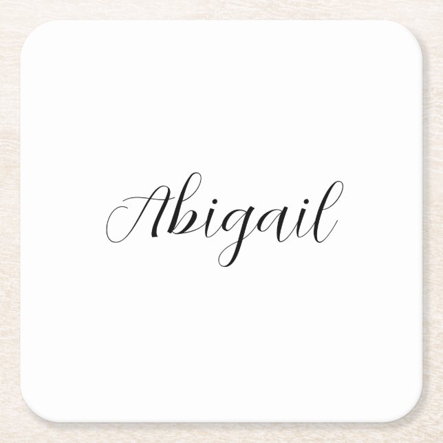 Dessous De Verre Carré Calligraphie Elégant Noir Blanc Plaine Nom simple (Devant)