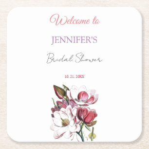 Dessous De Verre Carré Calligraphie Élégante Fleurs Bienvenue Shower de M