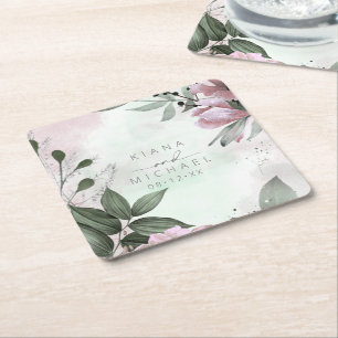 Dessous De Verre Carré Calligraphie Floral Mariage Mauve ID771