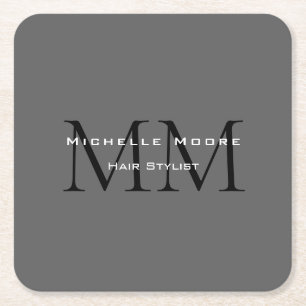 Dessous De Verre Carré Calligraphie gris-noir monogramme