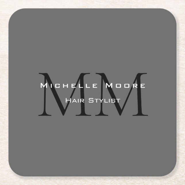 Dessous De Verre Carré Calligraphie gris-noir monogramme (Devant)