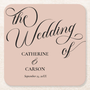 Dessous De Verre Carré Calligraphie moderne Mariage beige