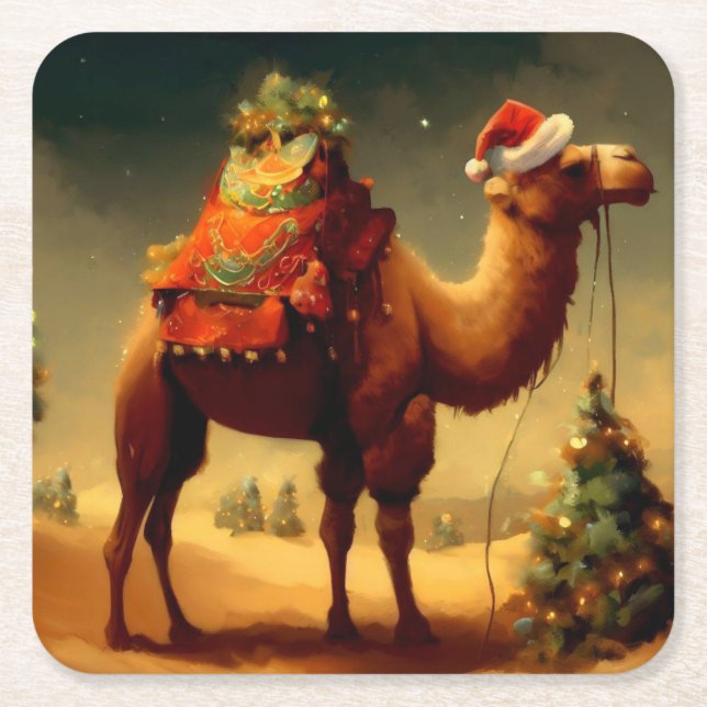 Dessous De Verre Carré Camel de Noël 1 (Devant)