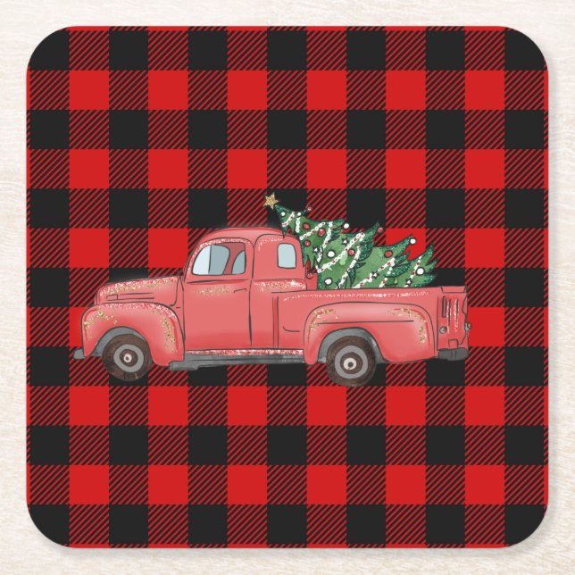Dessous De Verre Carré Camion de Noël de Red Buffalo (Devant)