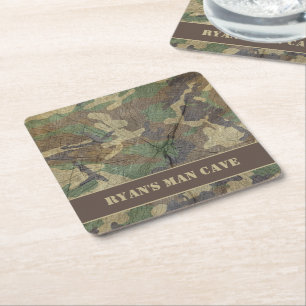 Dessous De Verre Carré Camo de l'armée Texture du bois Camouflage Grotte 