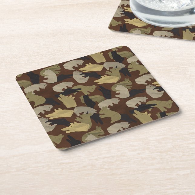 Dessous De Verre Carré Camouflage animal Silhouette Brown (Incliné)
