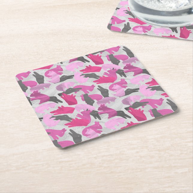 Dessous De Verre Carré Camouflage animal Silhouette rose (Incliné)
