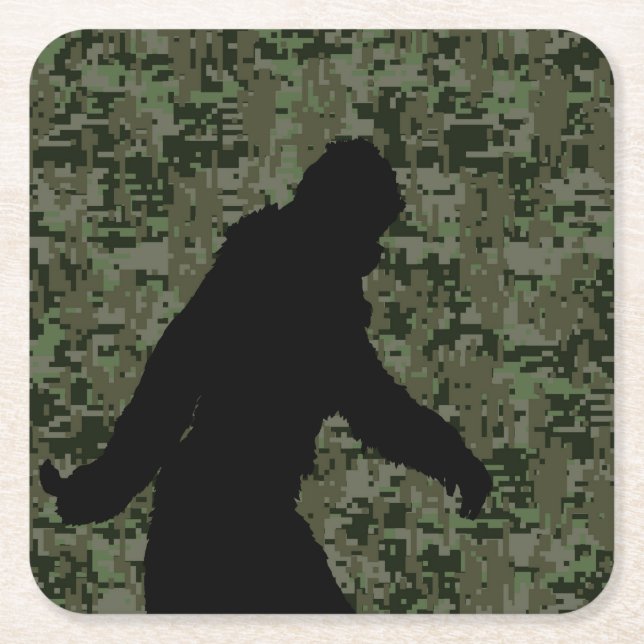 Dessous De Verre Carré Camouflage numérique en silhouette noire Sasquatch (Devant)
