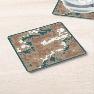 Dessous De Verre Carré Camouflage terrestre Abstrait Brown