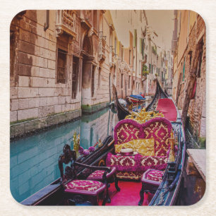 Dessous De Verre Carré Canal avec gondole traditionnelle à Venise, Italie