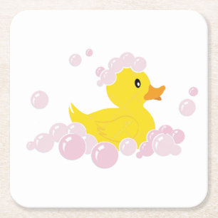 Dessous De Verre Carré Canard dans les bulles roses
