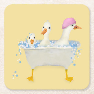 Dessous De Verre Carré Canards aquarelles fantaisistes dans la baignoire