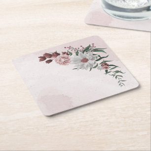 Dessous De Verre Carré cannelle rose rose blanc floral