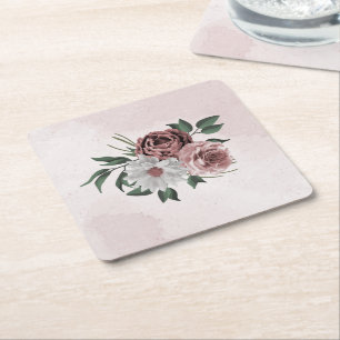 Dessous De Verre Carré cannelle rose rose blanc floral