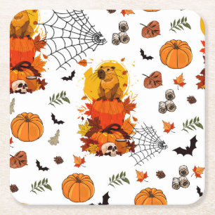 Dessous De Verre Carré Capybara Halloween. Citrouille sorcier.