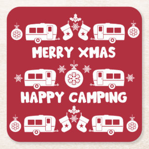 Dessous De Verre Carré Caravan Joyeux Camping de Noël