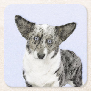 Dessous De Verre Carré Cardigan Welsh Corgi Peinture - Art Chien original
