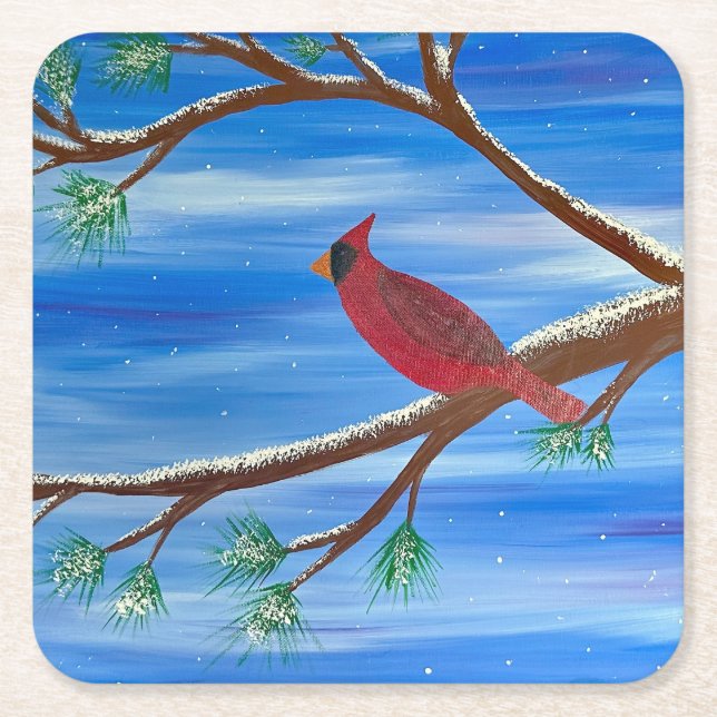 Dessous De Verre Carré Cardinal d'hiver (Devant)