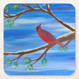 Dessous De Verre Carré Cardinal d'hiver