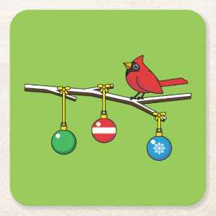 Dessous De Verre Carré Cardinal Rouge à Noël Branche nu
