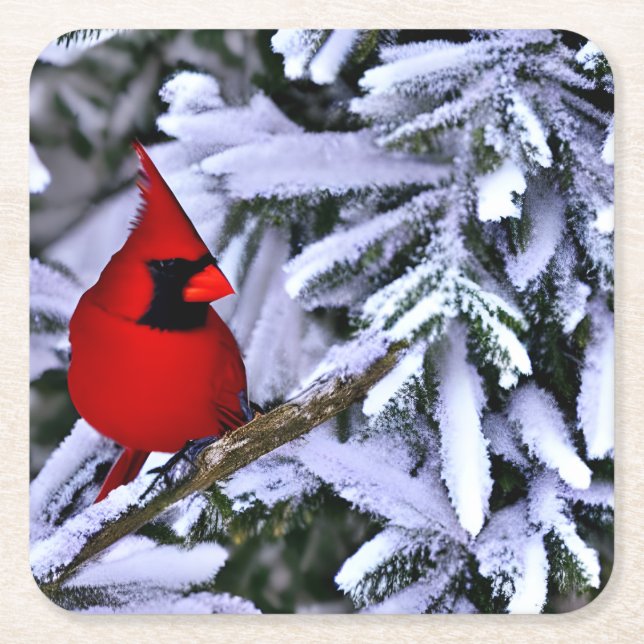 Dessous De Verre Carré Cardinal rouge d'hiver (Devant)