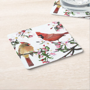 Dessous De Verre Carré Cardinaux et fleurs d'Apple