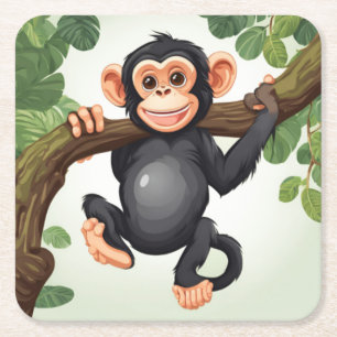Dessous De Verre Carré Caricature de chimpanzé fou mignon