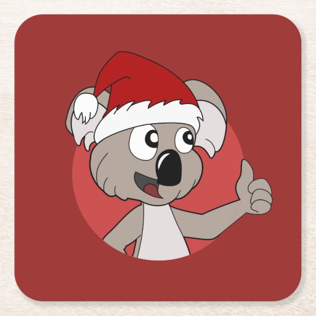 Dessous De Verre Carré Caricature de koala de Noël (Devant)
