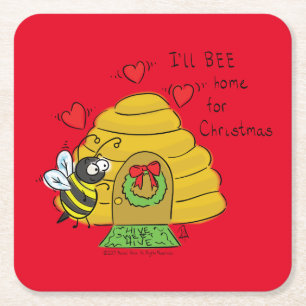 Dessous De Verre Carré Caricature de Noël Bee Funny Holiday