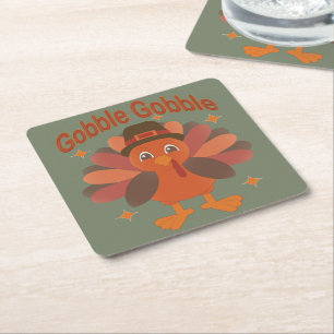 Dessous De Verre Carré Caricature de Turquie Thanksgiving - "Gobble Gobbl