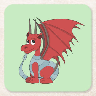 Dessous De Verre Carré Caricature Dragon Rouge