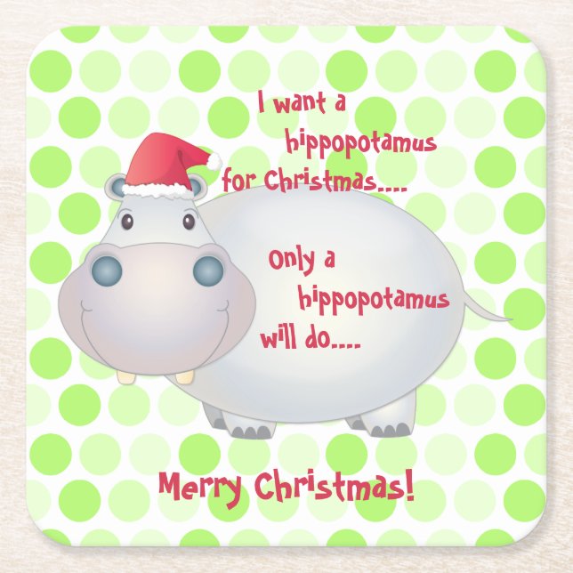 Dessous De Verre Carré Caricature Hippopotamus Noël Noël Noël Noël Noël N (Devant)
