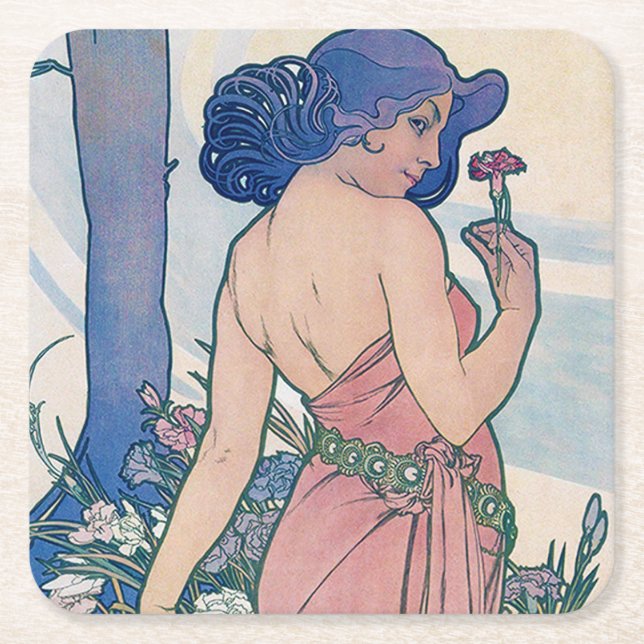 Dessous De Verre Carré Carnation (quatre fleurs), Alphonse Mucha (Devant)