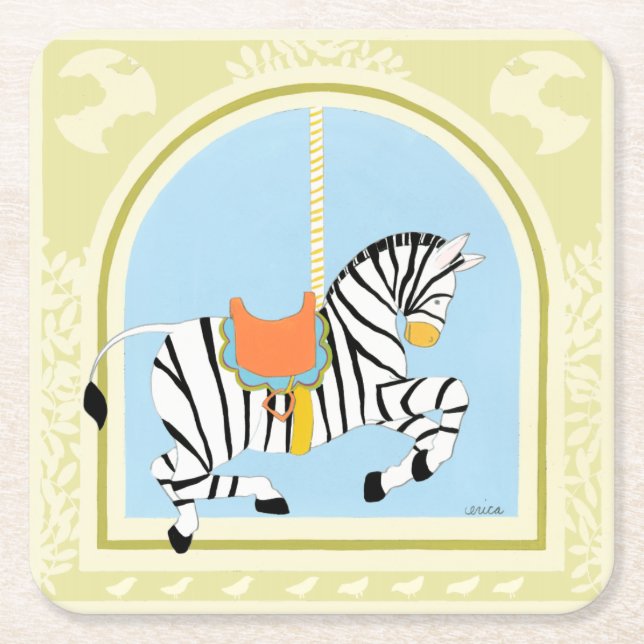 Dessous De Verre Carré Carousel Zebra par June Erica Vess (Devant)