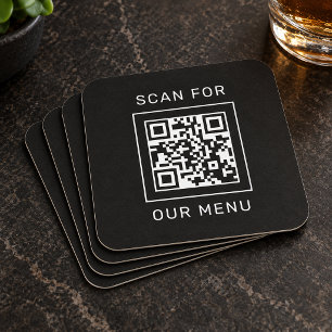 Dessous De Verre Carré Carré Noir Scannez Notre Code QR de Menu