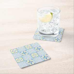 Dessous De Verre Carré Carreau italien méditerranéen bleu et jaune