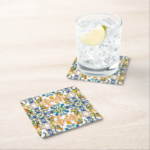 Dessous De Verre Carré Carreaux bleus motif méditerranéen 