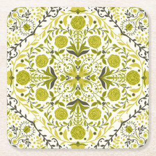 Dessous De Verre Carré Carreaux de fleurs en vert