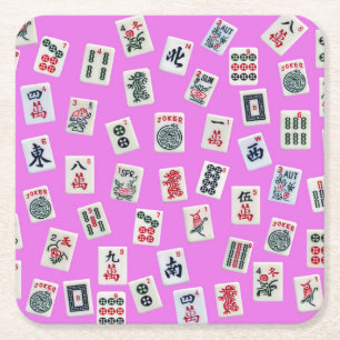 Dessous De Verre Carré Carreaux MahJongg sur arrière - plan rose