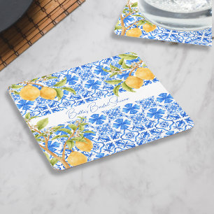 Dessous De Verre Carré Carreaux Méditerranéens Citrons de Main Squeeze po